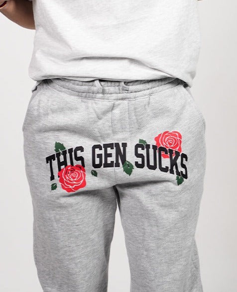 sweatpants, roses, duke gomez